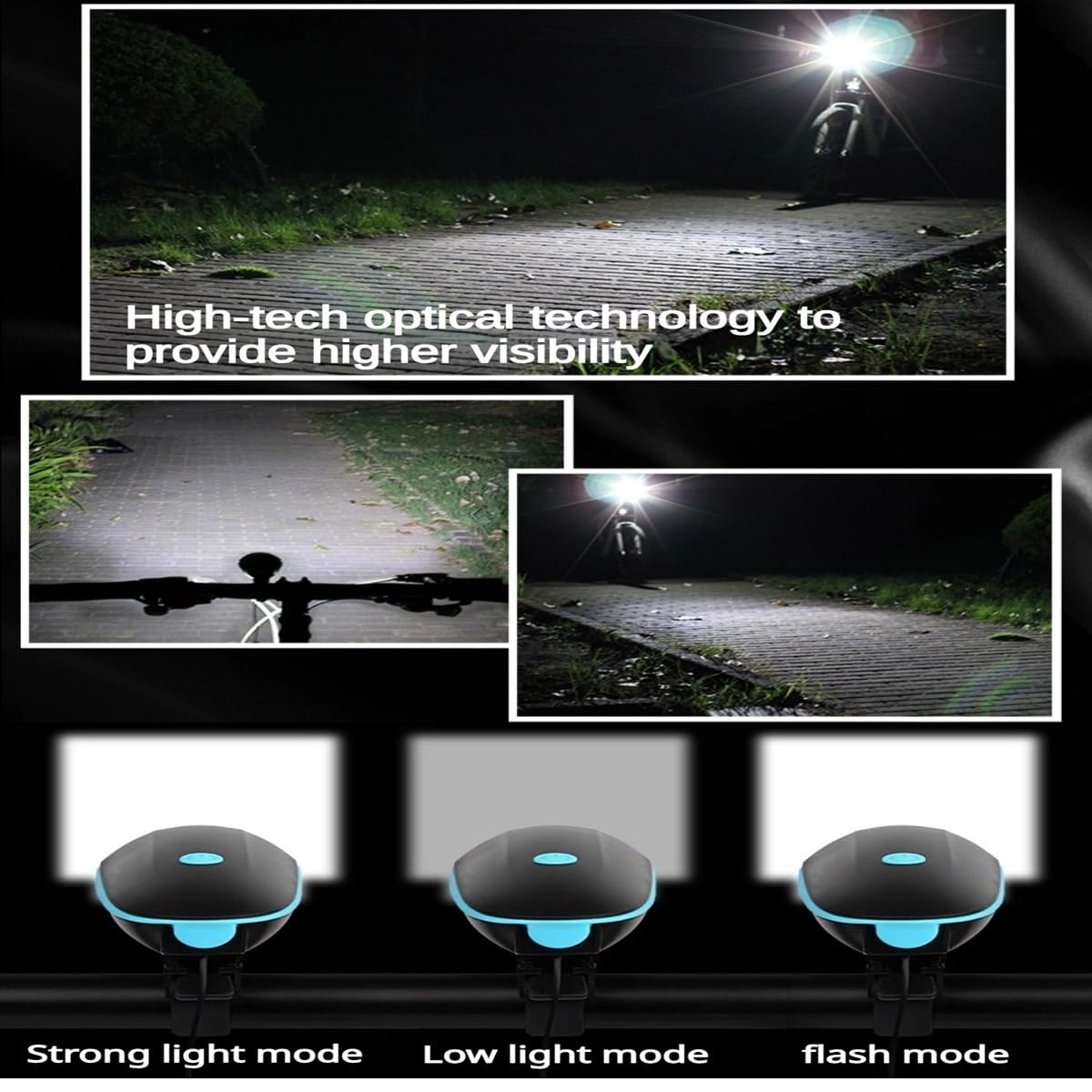 Bicycle Light and Bell Set High Lumens Bike Headlight with Horn USB Rechargeable and Waterproof (Blue)