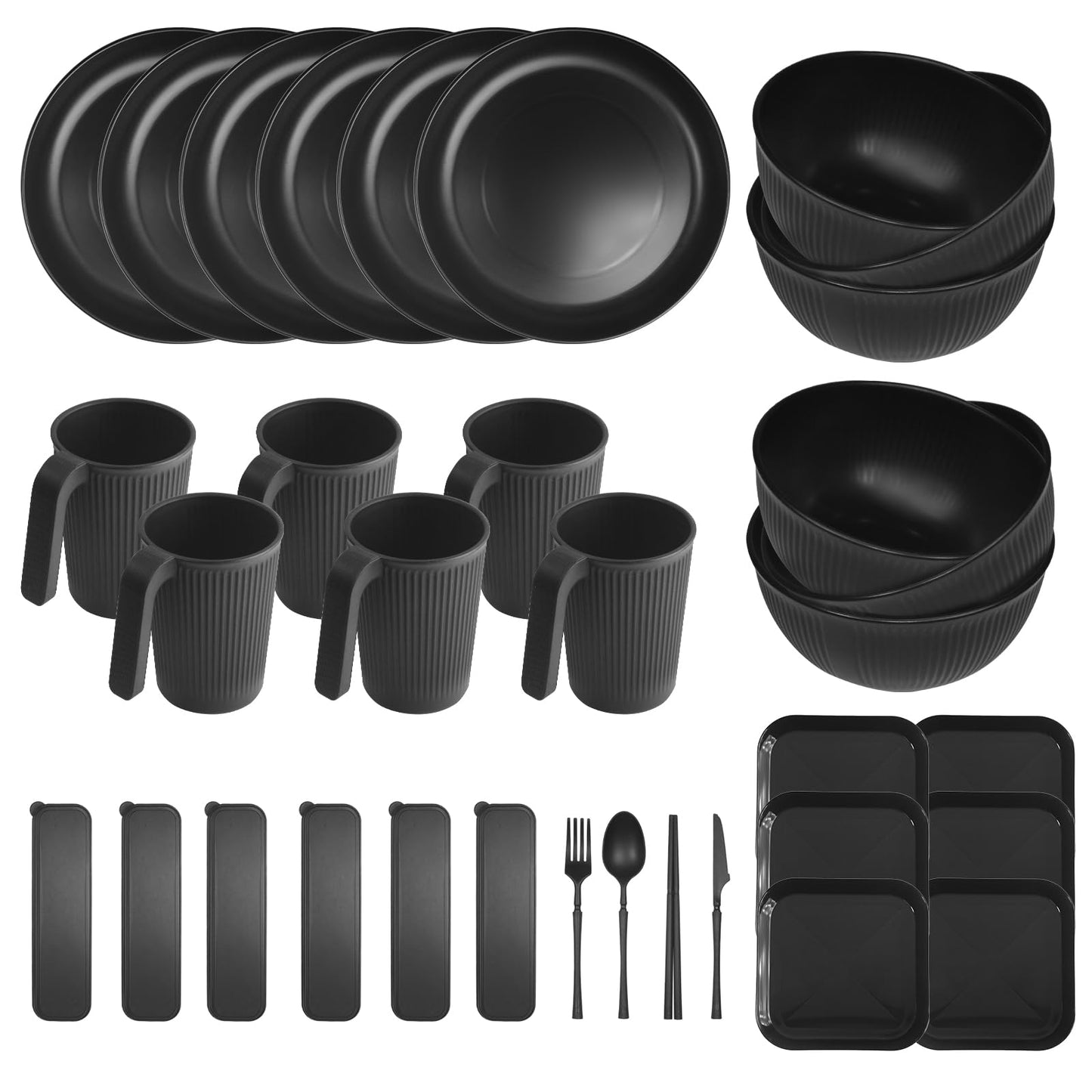 YEEBECA 67 Pieces Plastic Dinnerware Set for 6, BPA-free Unbreakable Dinnerware Set for 6 People, The Outdoor Camping Tableware Set Suitable for Family Dinners - Dishwasher Safe