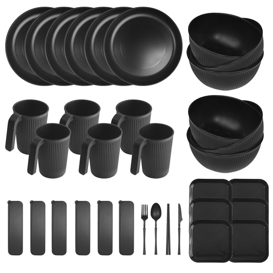 YEEBECA 67 Pieces Plastic Dinnerware Set for 6, BPA-free Unbreakable Dinnerware Set for 6 People, The Outdoor Camping Tableware Set Suitable for Family Dinners - Dishwasher Safe
