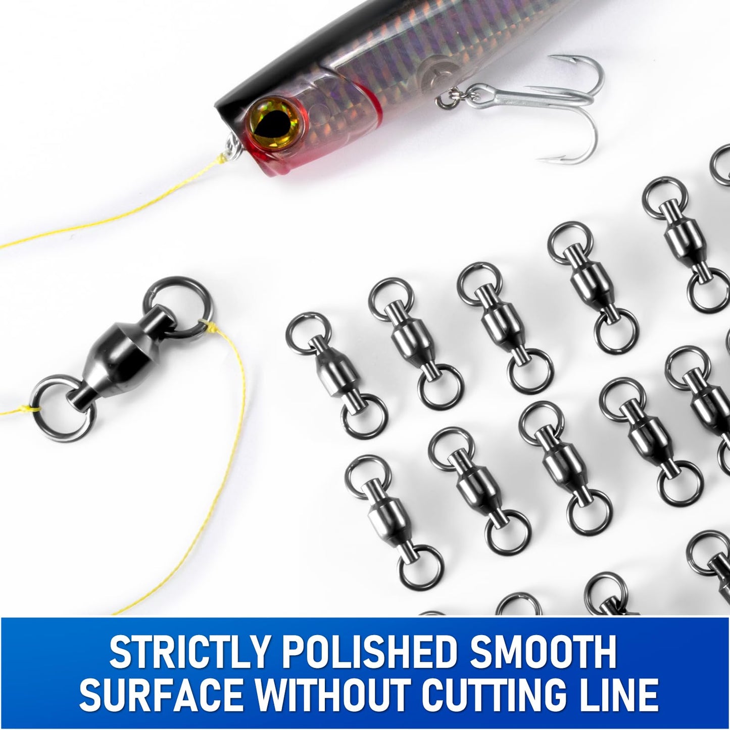 Alwonder 30-Pack Ball Bearing Swivels Fishing Tackle, High Strength Stainless Steel Solid Welded Rings Barrel Swivel Hook Line Connector with Black Nickel Coating Saltwater Freshwater #0