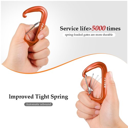 2PCS Carabiner Clips, 12kN (2697 lbs) Heavy Duty Caribeener Clip, 3" Aluminum D Ring Shape Carabeaners with 2PCS Keyrings Keychain Hook for Camping Hiking Backpack Locking Dog Leash (2 Black+2 Orange)