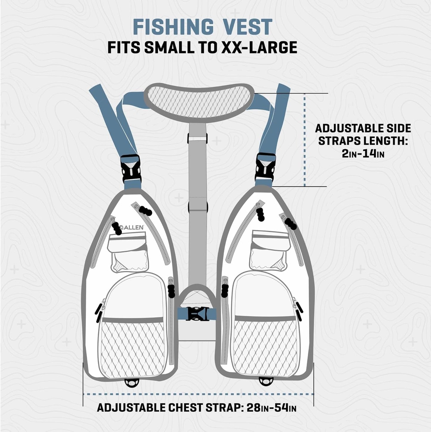 Allen Company Ultra-Light Gallatin Strap Pack Fishing Vest, Fits up to 4 Tackle/Fly Boxes, 14 Accessory Pockets