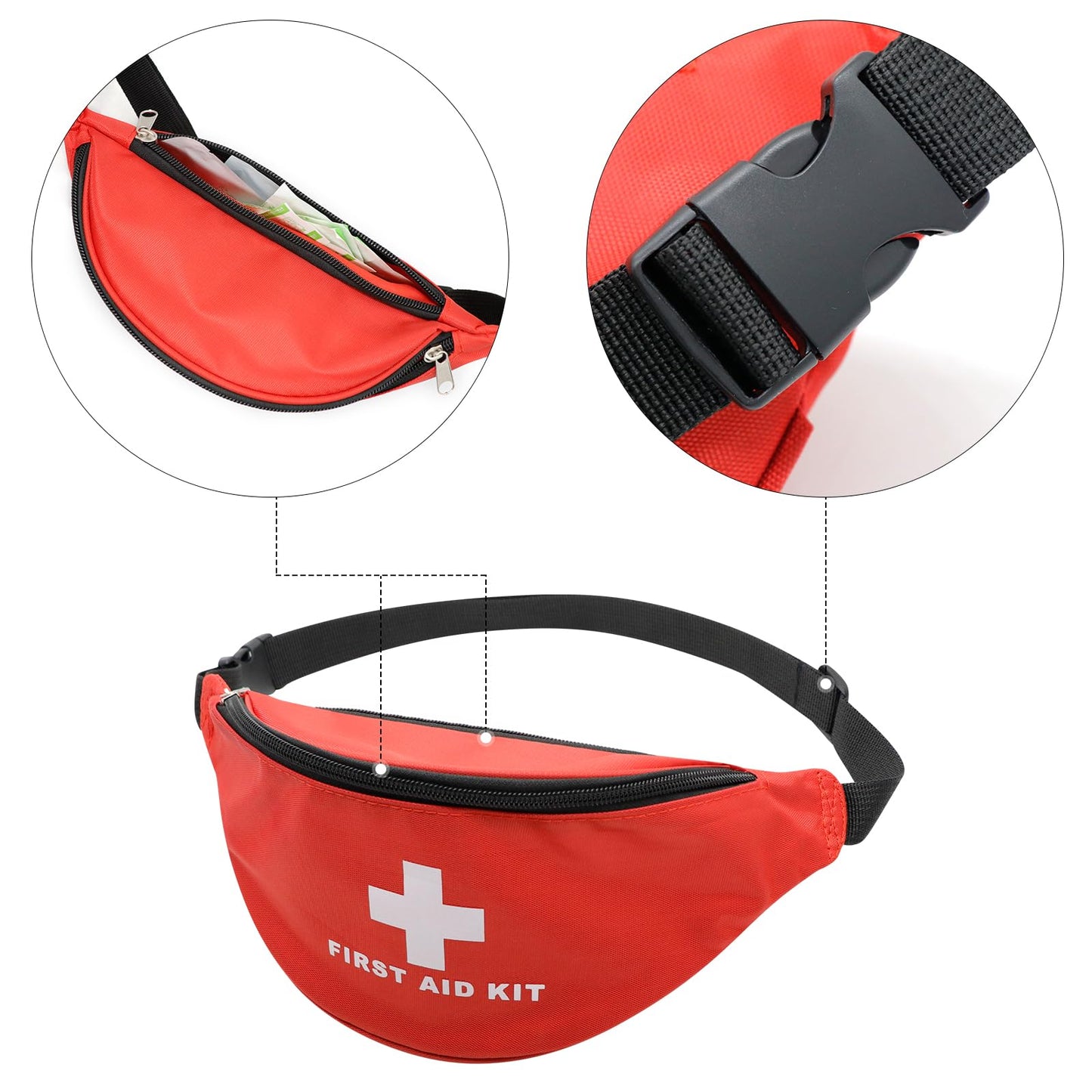 Faylapa Empty First Aid Bag Fanny Pack, Travel Pouch Bag 11.02x5.51x3.54 inch Waist Bag for Travel, Home, Office, Vehicle, Camping, Outdoor (Bag Only)
