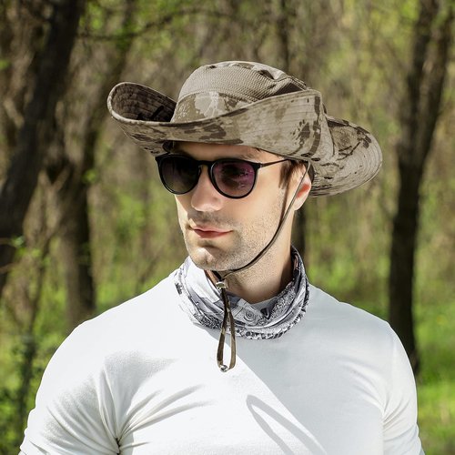 UPF 50+ Sun Fishing Hat for Men Women Wide Brim Hat with Detachable Face Cover & Neck Flap