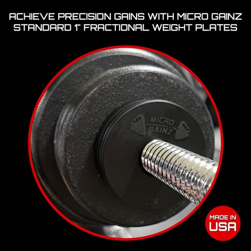 Micro Gainz 1-Inch Center Hole Standard Fractional Weights Plates Set, 8 Piece Dumbbell & Barbell Set of .50LB Plates for Strength Training and Weight Lifting, Made In USA