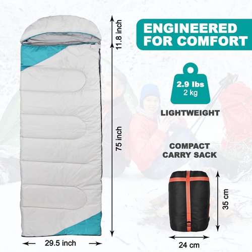 Sleeping Bag Cold Weather-Heating Sleeping Bag with 3 Heating Levels,Waterproof Lightweight Jointable Camping Sleeping Bag and Compression Sack for Camping Hiking Backpacking All Season White