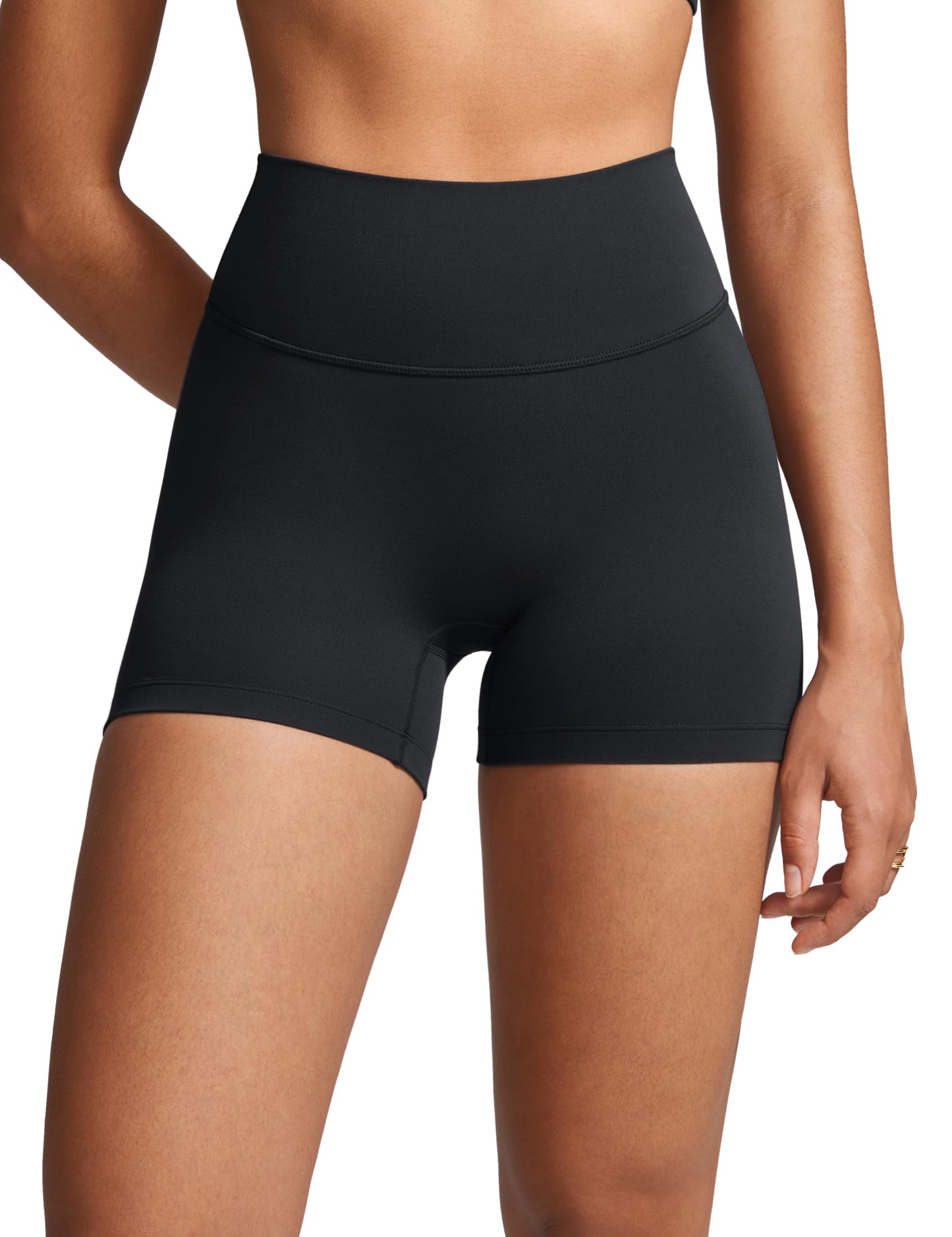 INGIA Womens High Waist No Front Seam Biker Shorts 4 Inches Running Volleyball Spandex Yoga Gym Workouts Black Small