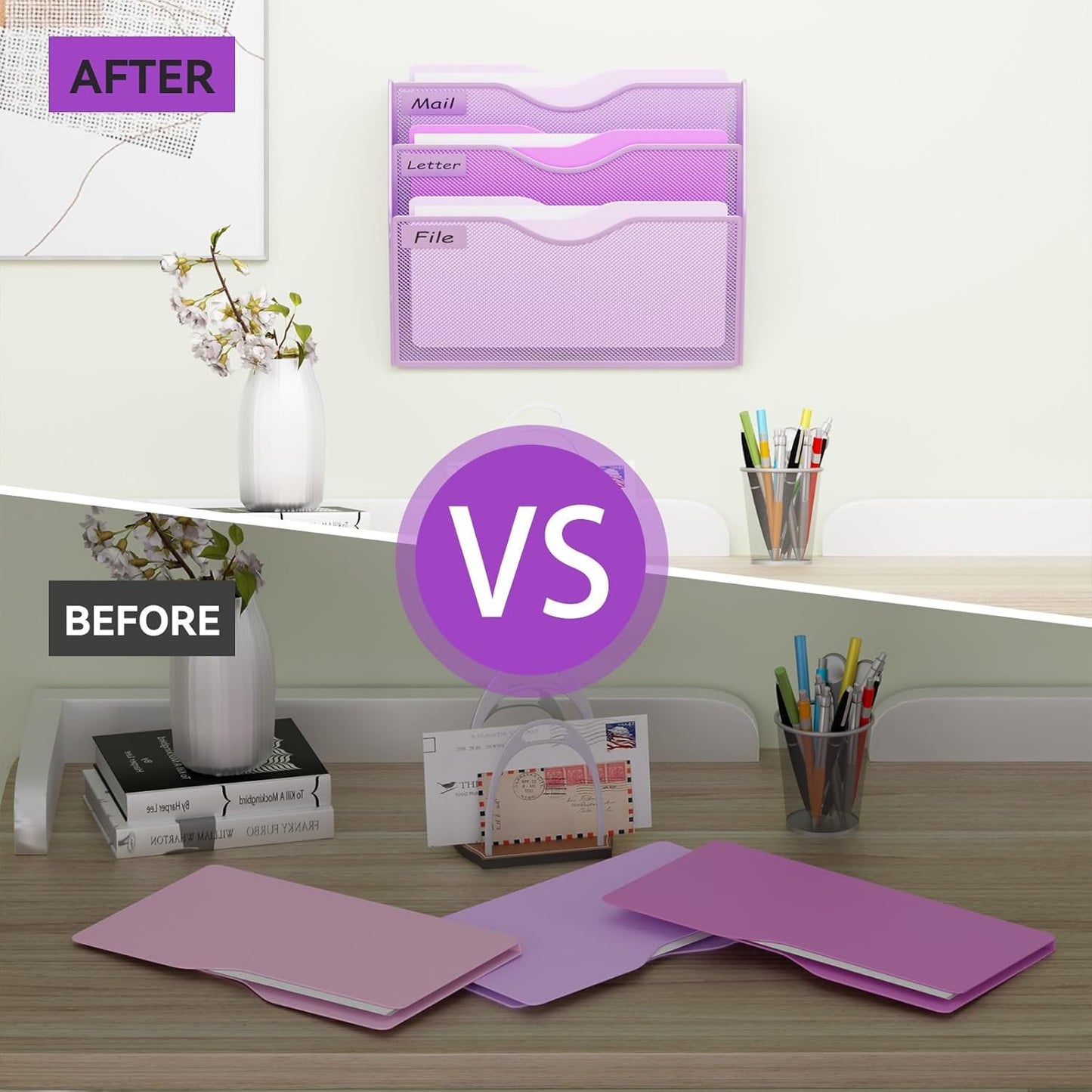 5 Pockets Mesh Hanging Wall File Holder Organizer Wall Mounted Paper Magazine Rack, Black