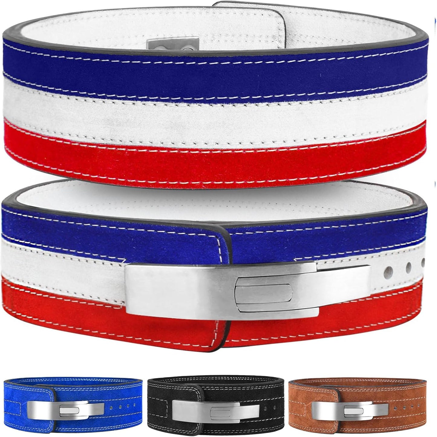 ARD CHAMPS™ 10MM Weight Power Lifting Leather Lever Pro Belt Gym Training Red,White & Blue