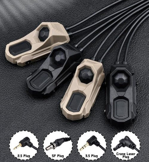 HATSEN Tactical Modular Dual Wire Button Remote Activation Pressure Switch，Compatible with M300/M600 PEQ15/A2 Etc Series Scout Troch Flashlight，for 20mm Rail and M&K System (SF+Crane Laser Plug BK)