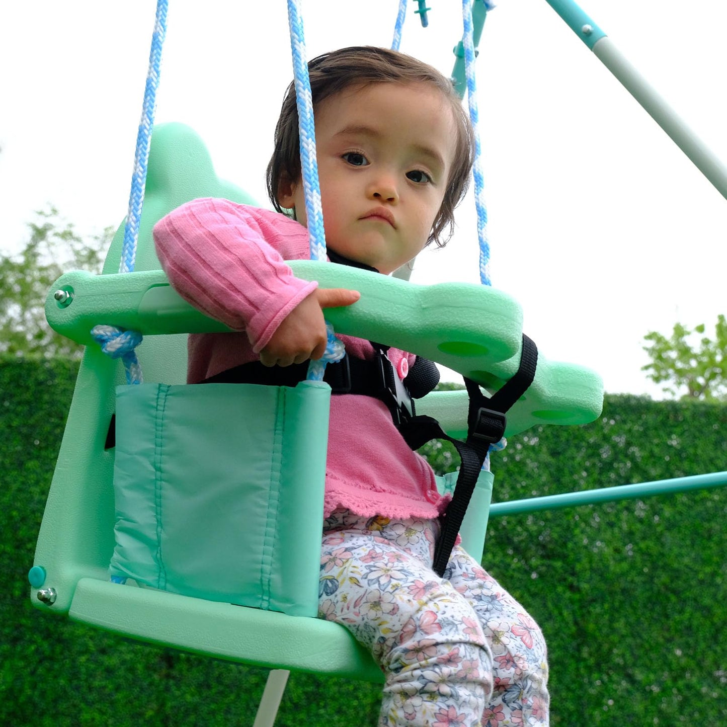 Sportspower My 1st Light-UpToddler Swing - Heavy-Duty Baby Indoor/Outdoor Swing Set with Safety Harness, Light Green, 59" L x 58" W x 49" H