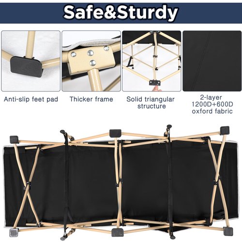 Wenqik 2 Pack 450lbs Max Load Camping Cot for Adults with Carry Bag Portable Folding Outdoor Sleeping Cot Heavy Duty Bed for Traveling Camp Military Office Nap Beach Home Lounging(Black)