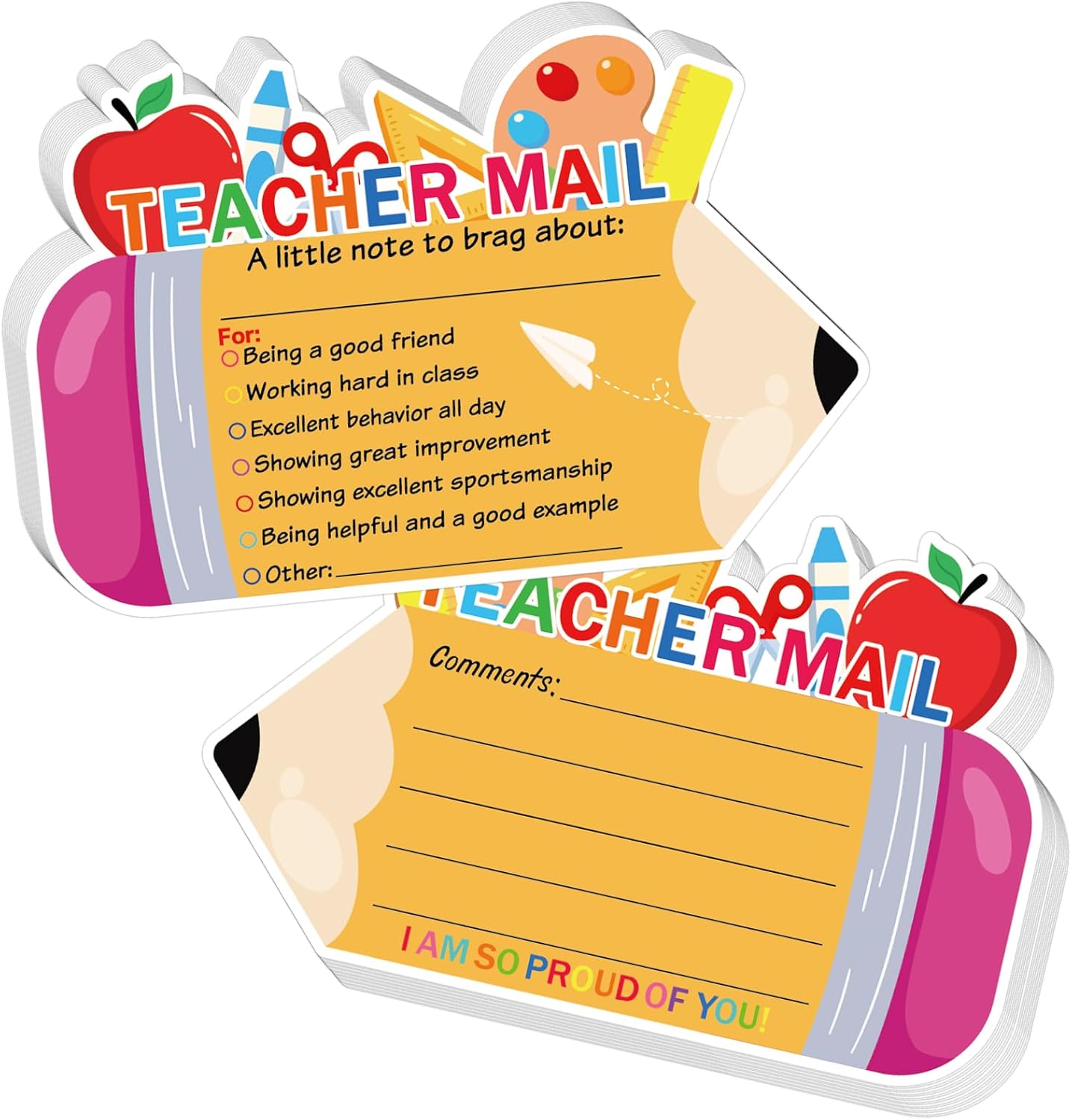 50Pcs Teacher Mail Notes to Parents, Smiley Face Happy Mail Postcards Classroom Good Behavior Incentive Motivational Cards to Send Home for Preschool Kindergarten Elementary School Teacher Supplies