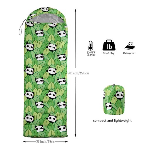 XYNHML Cartoon Panda Camping Sleeping Bags for Adults Kids Boys Girls Cold Weather Warm Backpacking Kawaii Animals Green Leaf Sleeping Bag for All Seasons Camping, Camping Gear Equipment, Traveling