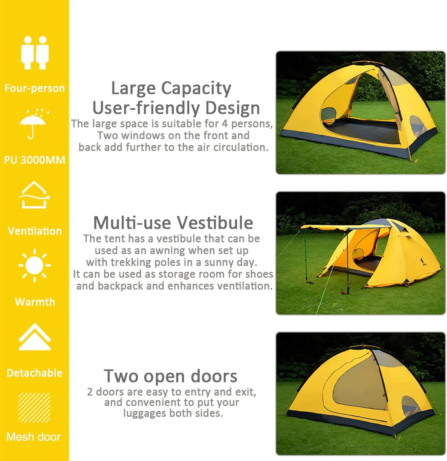 GEERTOP 4 Person 4 Season Tent for Camping Waterproof Double Layer Easy Set Up Family Tent for Camping Hiking Backpacking Outdoor Travel