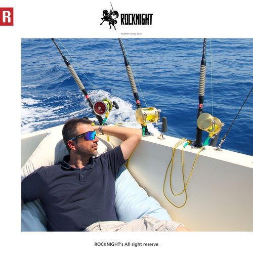 ROCKNIGHT Beach Volleyball Sunglasses Men Polarized UV Protection HD Blue Sunglasses Trendy Sun Shades Skin-Friendly TR90 Frame Black/Blue