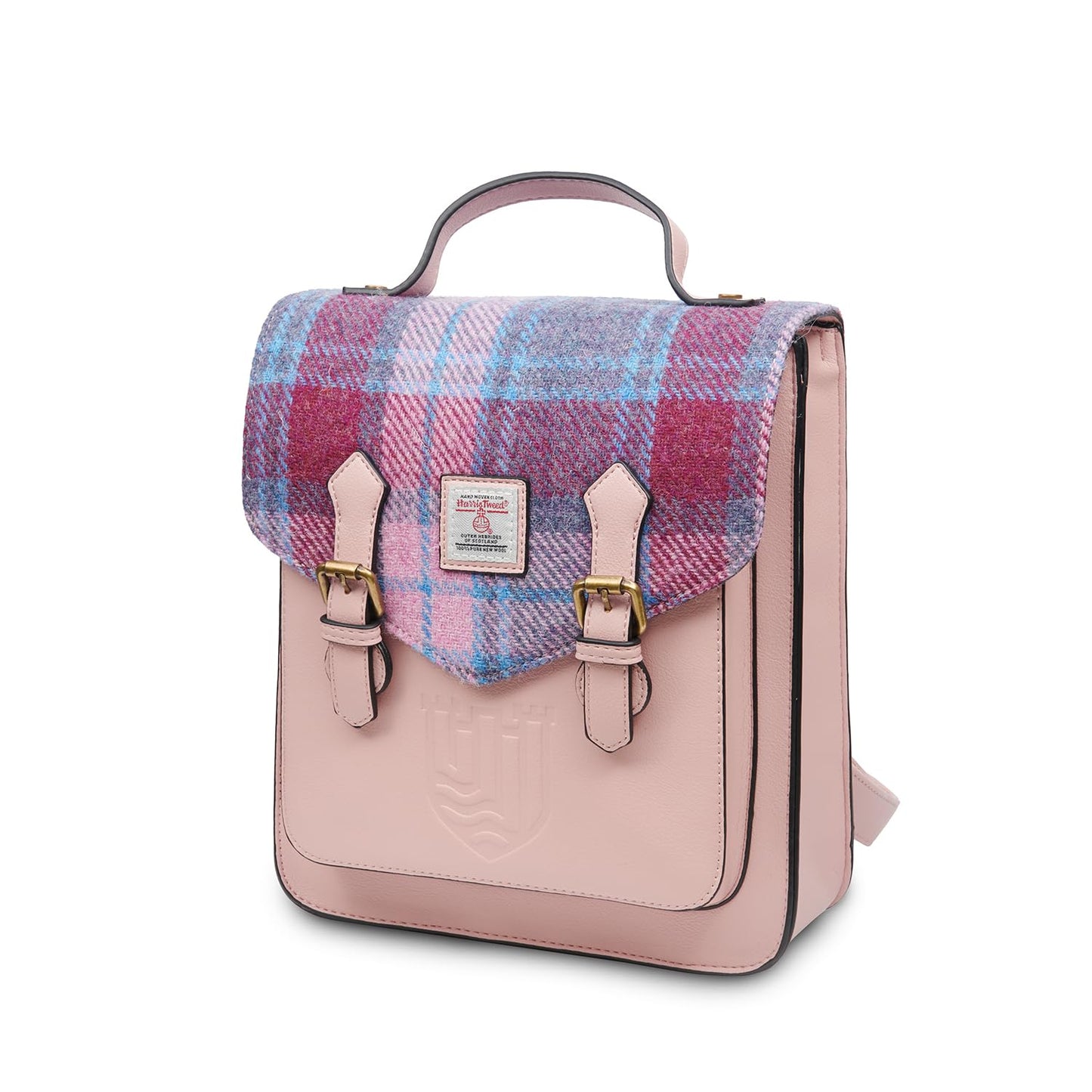 Islander HarrisTweed The Calton Backpack, Pink Blue Tartan