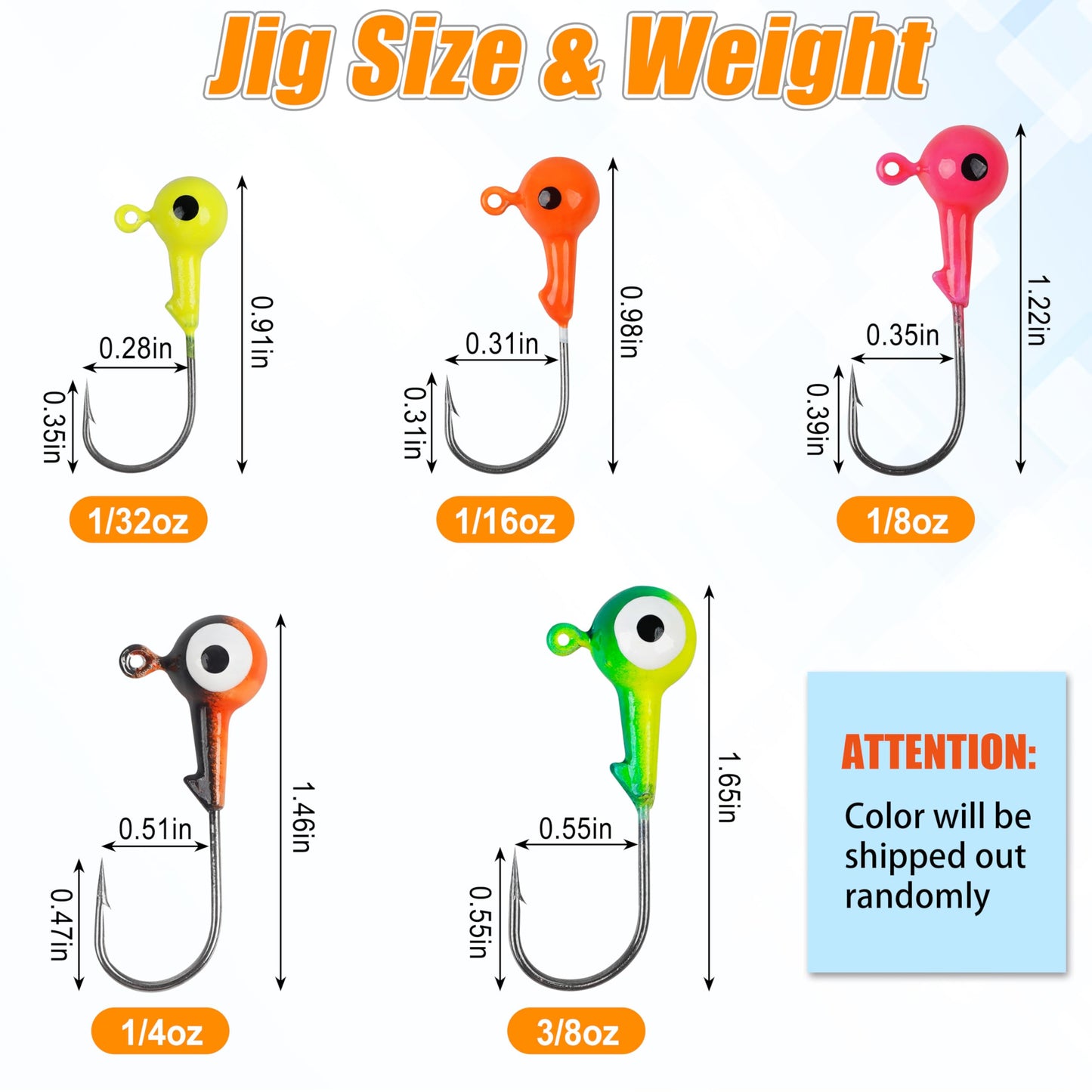 Fishing Hooks Jig Heads Crappie Jig Lure Hook Kit Fishing Lures Jig Head Bait Assorted 1/4oz 40pcs