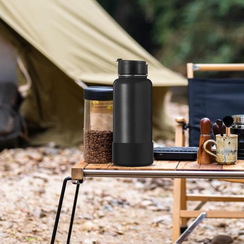 Linkidea Water Bottle Boot Compatible with Iron °Flask Wide Mouth 32oz/40oz, Narrow Mouth 32oz, Silicone Bottle Bottom Sleeve Cover Protector, Bottle Bumper (Black / 2 Pack)