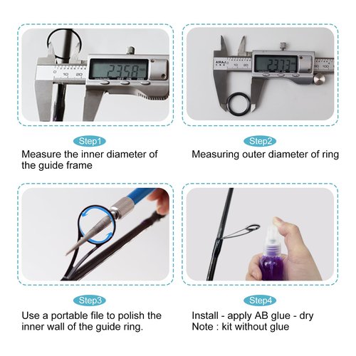 MAFIMOEA 27pcs Fishing Rod Eyelet Repair Kit Rod tip Repair kit Ceramic Guides Rings Replacement Kit 14 Sizes with A Tweezer Fishing Rod tip Repair kit