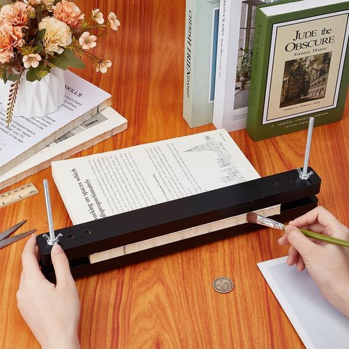 BENECREAT Wood Book Binding Press, 15 * 1.5inch Black Rectangle Bookbinding Press for Handmade Bookbinding, Manual Paper Press