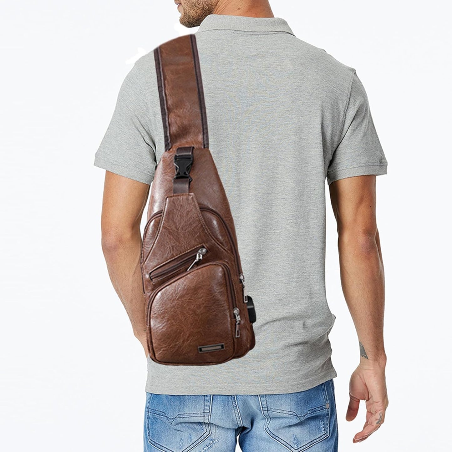 Seoky Rop Men's Sling Bag Small Chest Crossbody Shoulder Bag with USB Charging Port