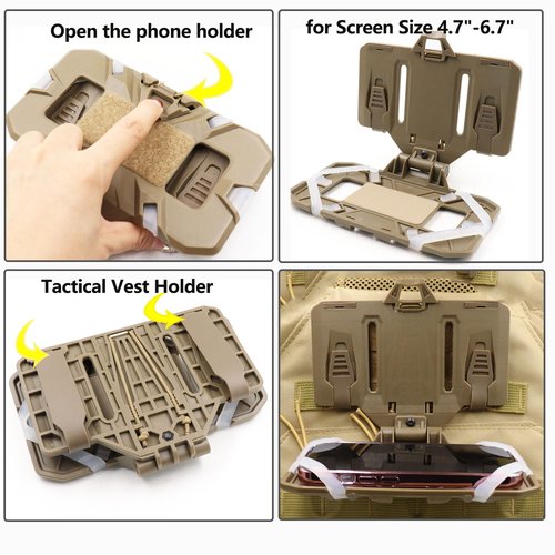 LThyzszb Tactical Vest Phone Holder Plate Carrier Phone Mount, Universal Phone Chest Mount for Screen Size 4.7"-6.7" (Tan)