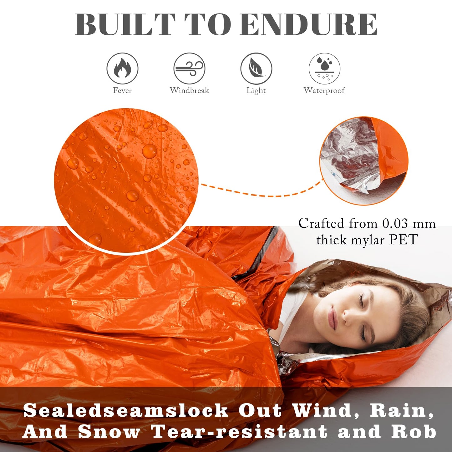 ANLOKE Emergency Sleeping Bags (2-Pack) Survival Sleeping Bag - Portable Thermal Sleeping Bags Bivy Sack, Mylar Emergency Blanket Survival Gear