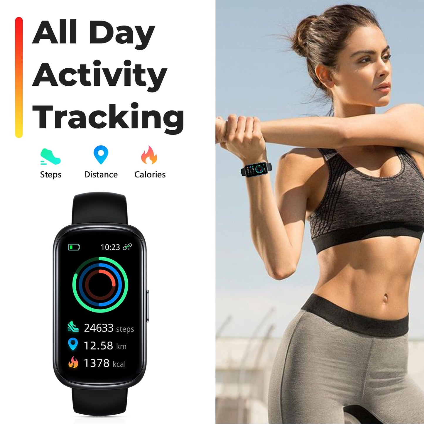 Fitness Tracker Smart Watch, 1.47" Full Touch Health Tracker with 24/7 Heart Rate & Blood Oxygen Monitor, Sleep Tracker, 3ATM Waterproof Step Tracker Activity Tracker for Women Men, Deep Black