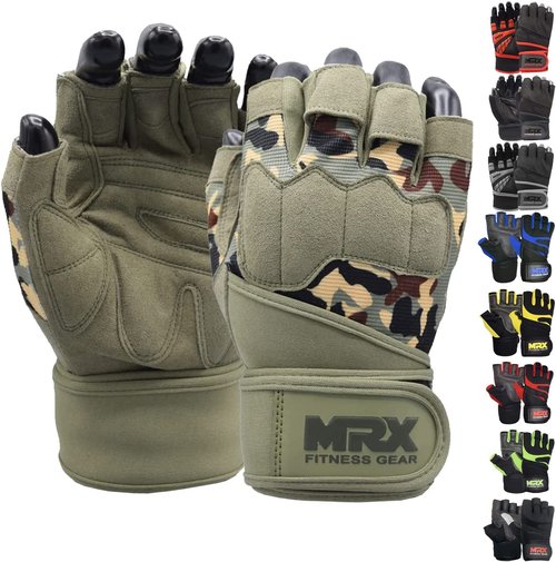 MRX BOXING & FITNESS Weightlifting Gloves for Men Workout Mens Wrist Support Lifting Male Gym | Accessories Weight Fingerless Exercise Powerlifting Olive Green 2628-OLV-L