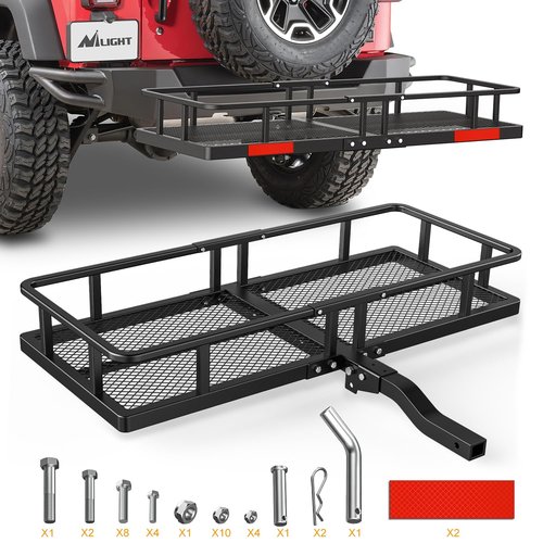 Nilight 60" x 20"x 7.87" Carrier & 5/8" Pin Clip Fits 2-Inch Receiver 500 Lbs Heavy Duty Capacity Luggage Basket Fold Up for SUV Pickup Camping Traveling,2 Years Warranty