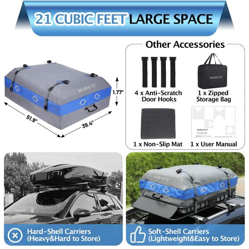 IDEALHOUSE 2024 New Rooftop Cargo Carrier Bag – 21 Cu Ft Heavy-Duty Robust Waterproof & Durable Storage Bag, Universal Fit with 8 Door Hooks