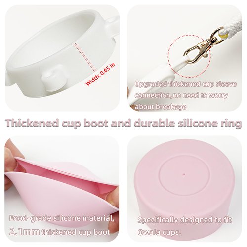 Silicone Boot Set for Owala Water Bottle 24 oz, Includes Water Bottle Handle Strap & Cartoon Charm, Perfect Owala Accessories, Fits Owala Tumbler, Owala Free Sip, for Pink owala (Pink)