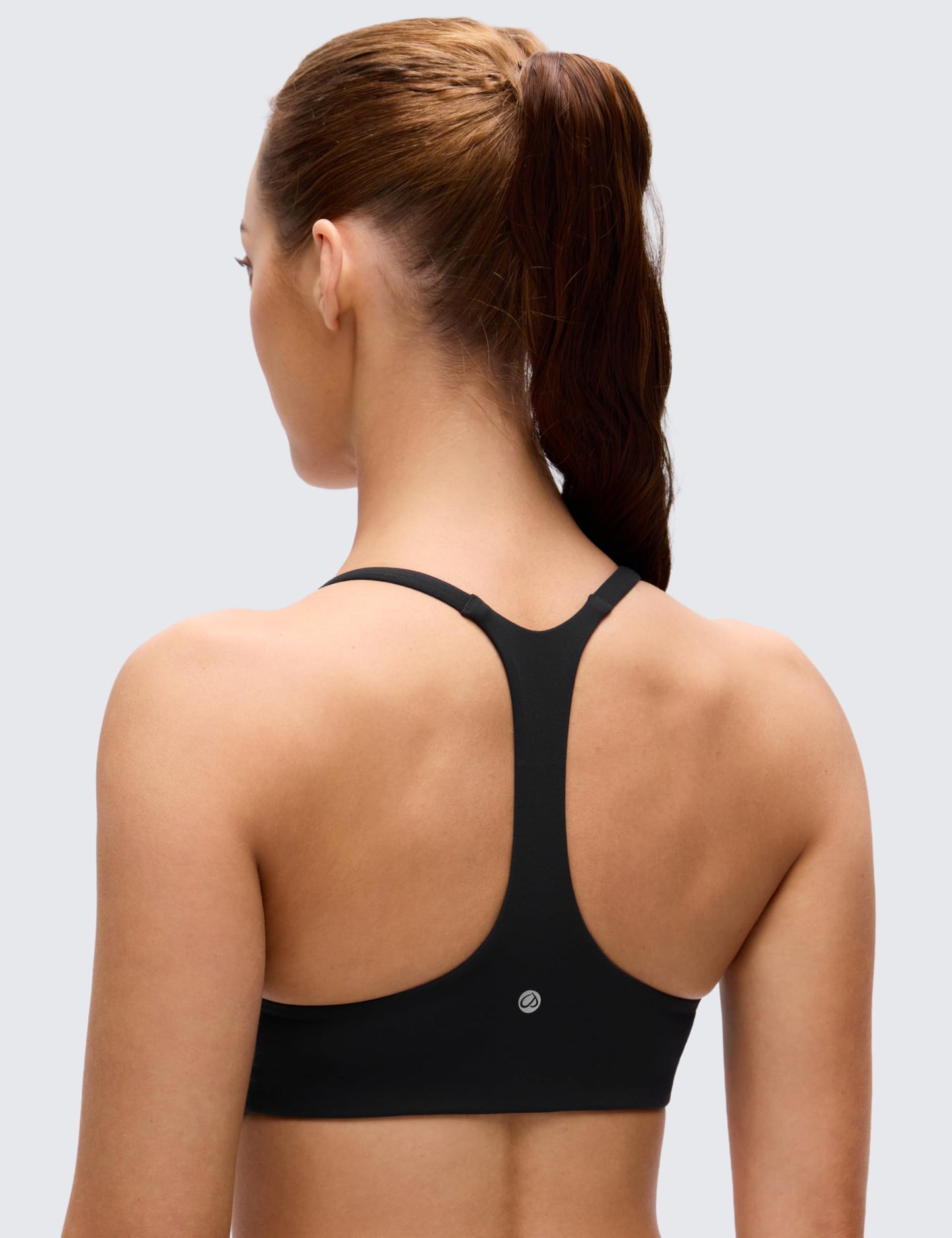 CRZ YOGA Butterluxe Low Coverage V Neck Sports Bras for Women - Spaghetti Straps Racerback Padded Yoga Top Black Medium