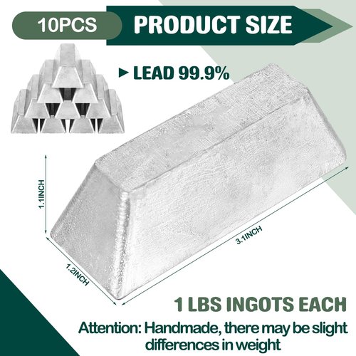 Moxweyeni 10 Pcs Pure Soft Lead Ingots with 99.9% Purity Each Lead Melting Pot for Casting of Fishing Sinkers Fishing Weights Bullets Casting(3.1 x 1.2 x 1.1 Inch)