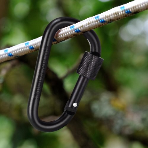 Carabiner Clip, 3" Locking Carabiners, D Ring Shape Caribeaner with Key Rings, Aluminum Carabiner for Keychain Clip, Black, 2 Pack