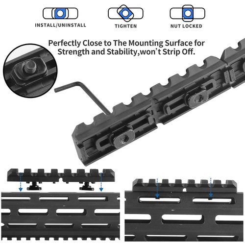 ZBULAR Picatinny Accessory Rail Single Picatinny Rail Pressure Switch Cable Guides Compatible with M-LOK System, Flashlight Laser Wire Management System 3-3-5-5-7-7 Slot - 6 Pieces