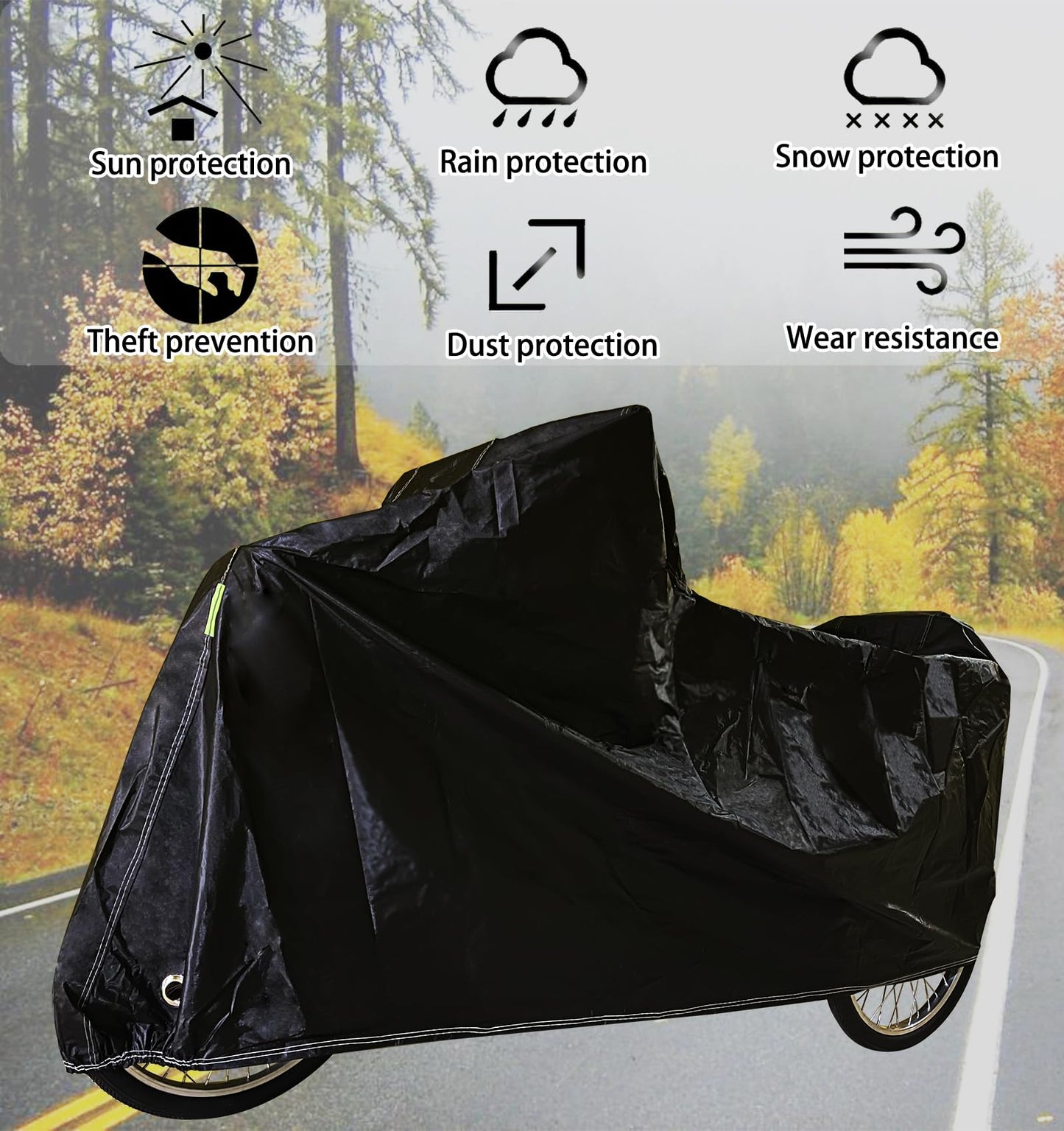 Adult Tricycle Cover Bike Cover Outdoor Waterproof Bicycle Covers Universal for All 3 Wheel Bike Indoor Cover Storage Sun UV Rain Snow Bikes Covers with 2 Anti-theft Lock-holes (black)