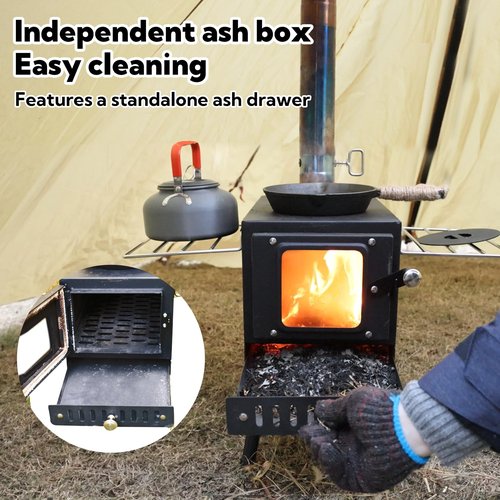 Huskfirm Wood Burning Stove,Tent Stove for Heating,Folding Portable Wood Stove for Tent,Cooking,Courtyard,Camping Stove include Chimney Pipes and Spark Arrestor, Black-LOGO