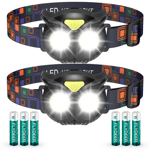 Lsnisni Kids Headlamp 2 Pack,LED Head Lamp with 4 Modes,IPX5 Waterproof Head Lights for Forehead,Head Flashlight for Adults and Kids Outdoor Camping Hiking Running,6 AAA Batteries Included