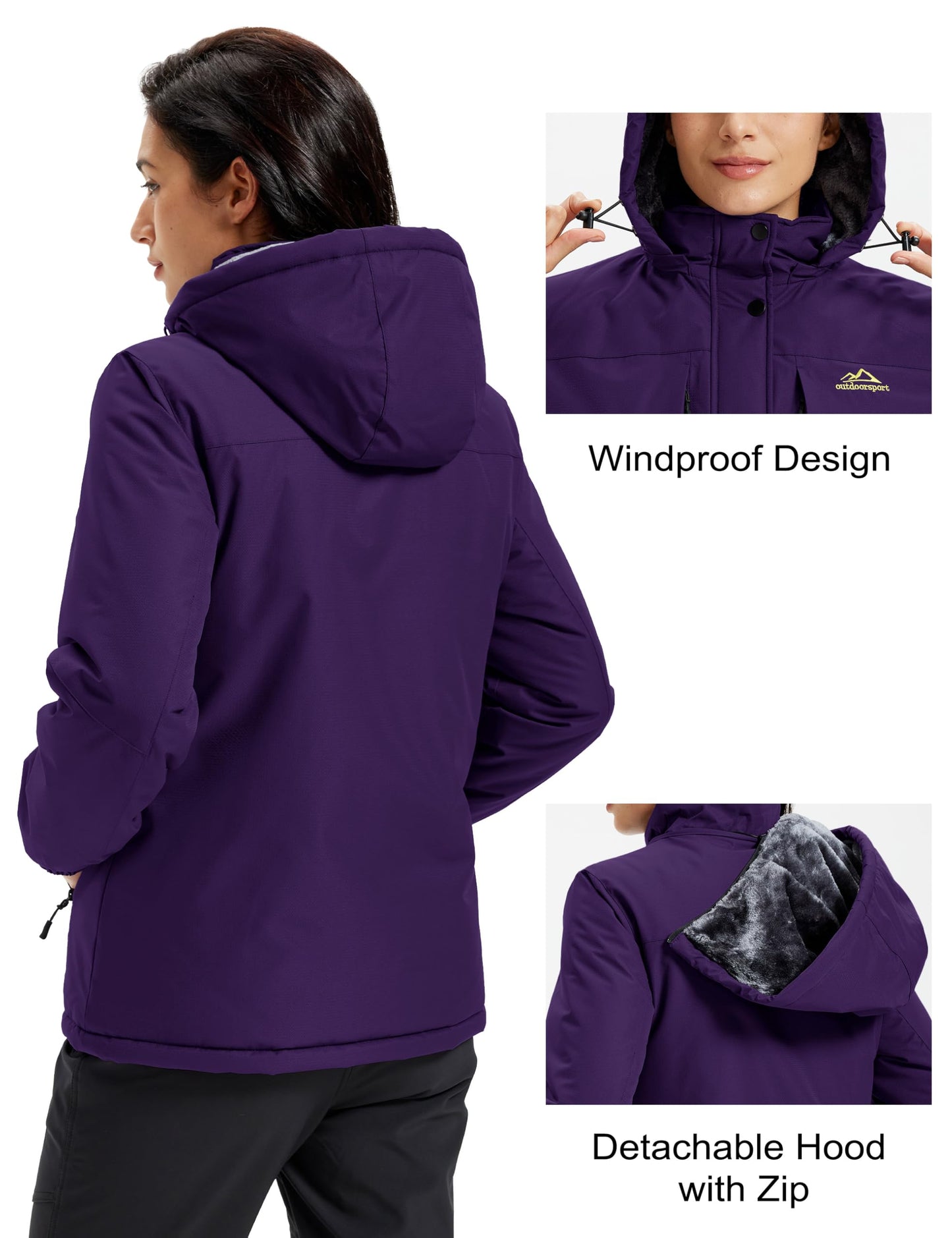 MAGCOMSEN Ski Coats for Women Winter Waterproof Warm Insulated Thermal Snowboarding Jacket Windproof Purple Raincoat XL