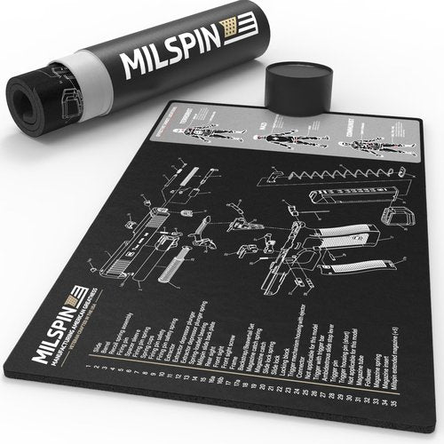 Milspin Gun Cleaning Mat for Glock, Double Thick Rubber Construction, Heavy Duty Non-Slip Surface, Solvent Resistant, Includes Storage Case