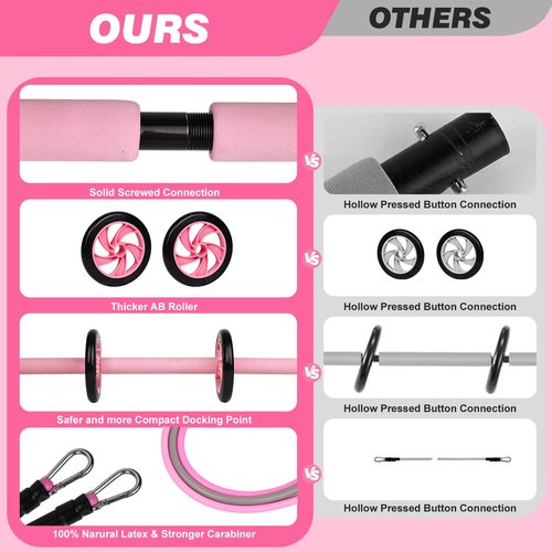 Ocomcap Pilates Bar Kit with Resistance Bands, Pilates Equipment Exercise Bars with Rollers for Abdominal Exercise, Portable Home Gym Equipment, Men's and Women's Total Body Exercise Equipment