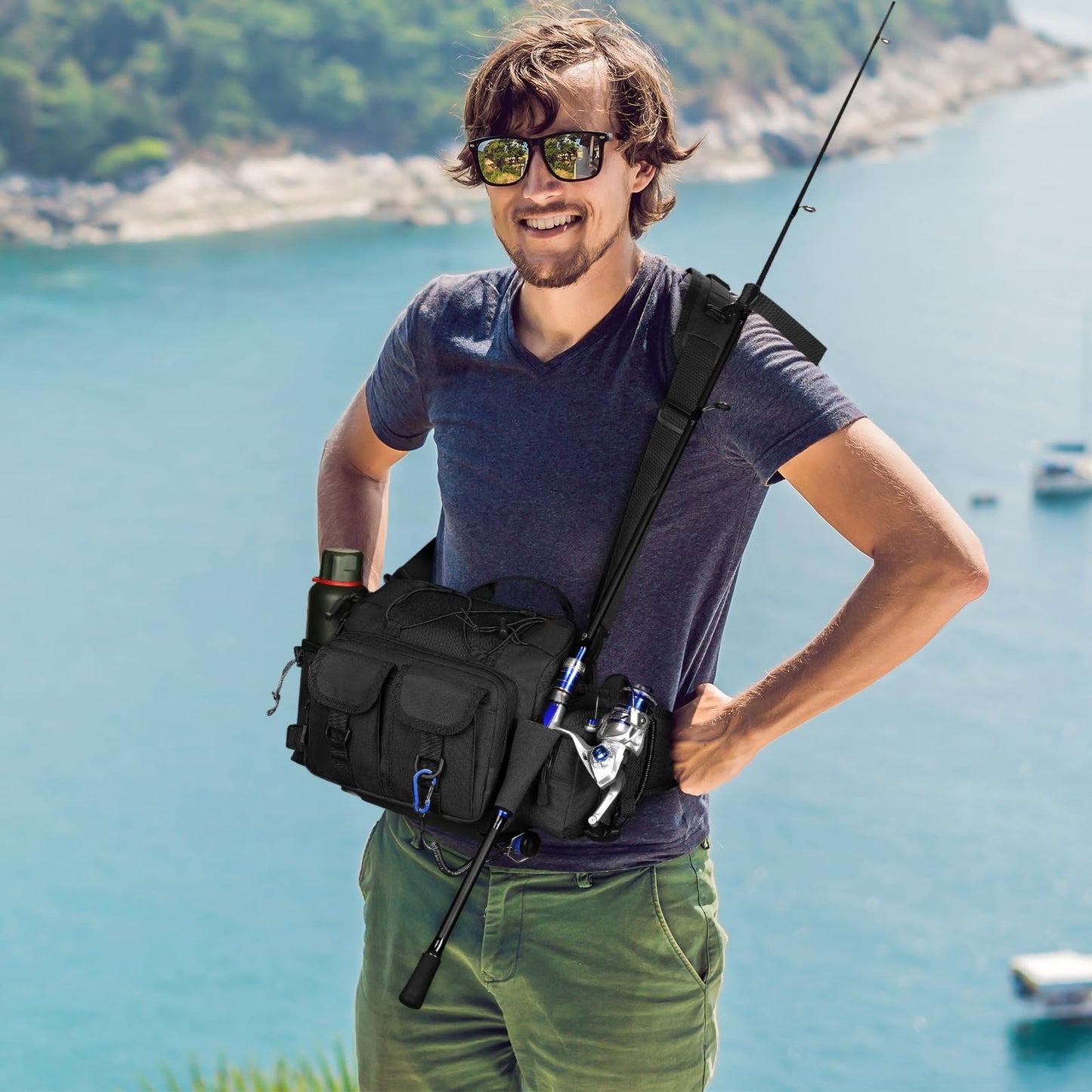 CamGo Tactcial Fanny Pack for Men Molle Hip Belt Bumbag Utility Hiking Waist Bag EDC Crossbody Shoulder Bag for Outdoor Sports (01-Black)