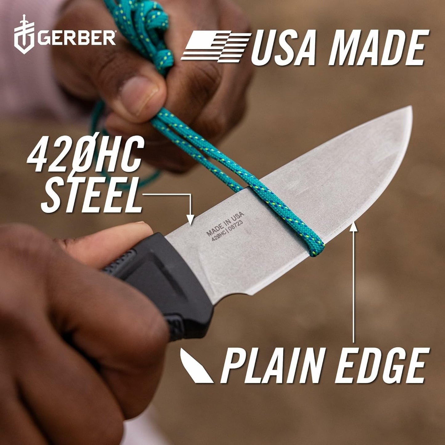 Gerber Gear StrongArm Knife - Fixed Blade - Tactical Knife for Survival Gear - Full Tang, 420HC Steel Blade - Camping Survival Knife - Made in USA - Plain edge, Coyote Brown