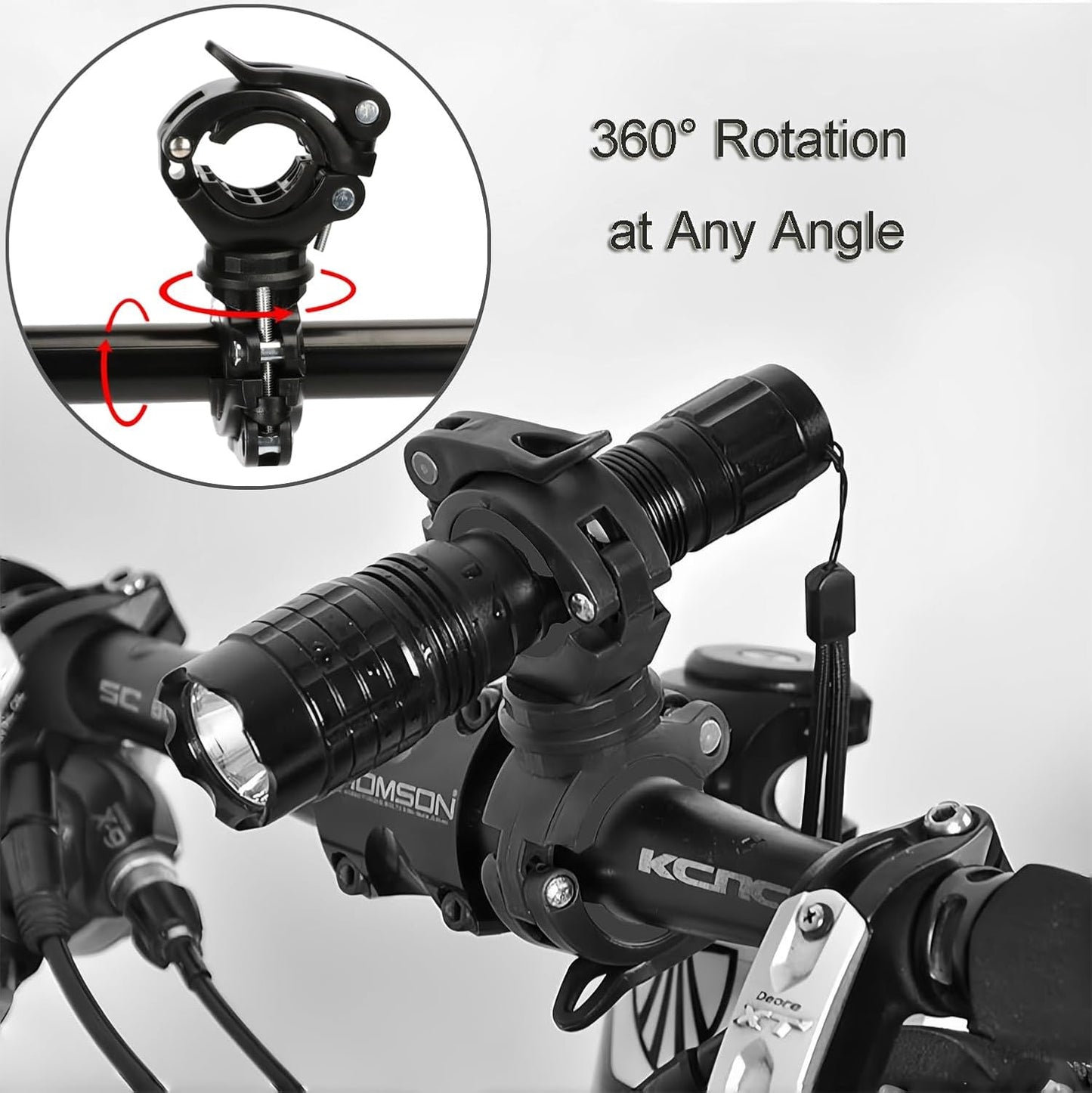 [2 Pack] Vonpri Flashlight Holder, Mount Bicycle Mounting Bracket Flashlight Holder Torch Clip 360º Rotation