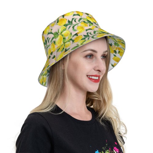 Siarnew Unisex Fashion Bucket Hat for Women Men, Summer Outdoor Sun UV Protection Casual Fisherman Cap Lemon
