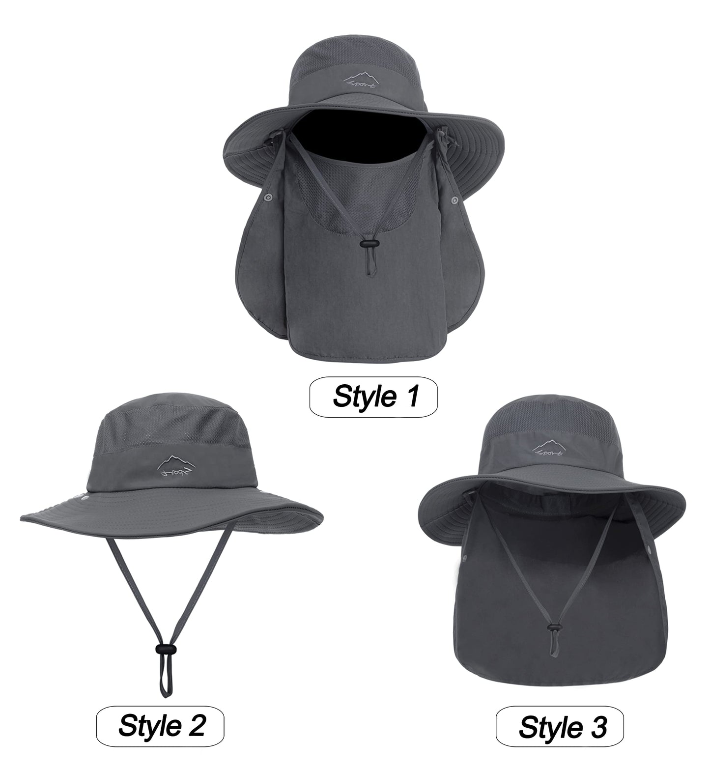 Mens Sun Hat with Neck Flap Quick Dry UV Protection Caps Wide Brim Fishing Hat Summer Beach Hat Outdoor Hiking Hat UPF 50+ Dark Gray