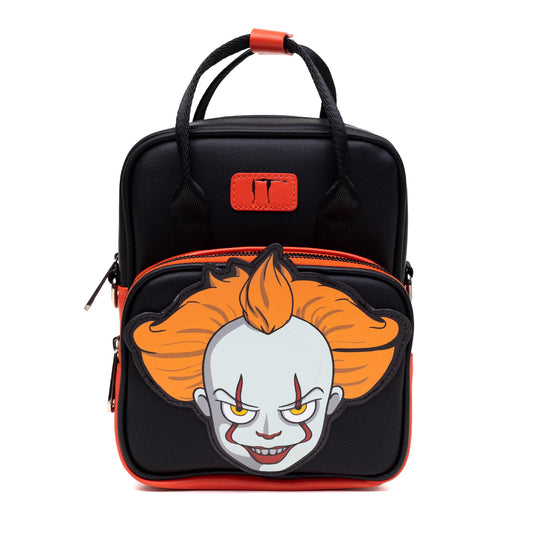 Horror Movies Vegan Leather Crossbody Backpack for Men and Women with Adjustable Strap, It Pennywise Smiling Face Applique