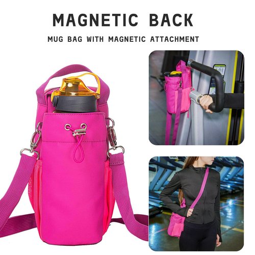 VKZ Magnetic Crossbody Gym Bag Water Bottle Holder Waterproof, Sling Bag for Men and Women Carrier Bag with Phone Pockets Handle Shoulder Strap, Travel Water Bottle Bag Accessories Organizer (Pink)